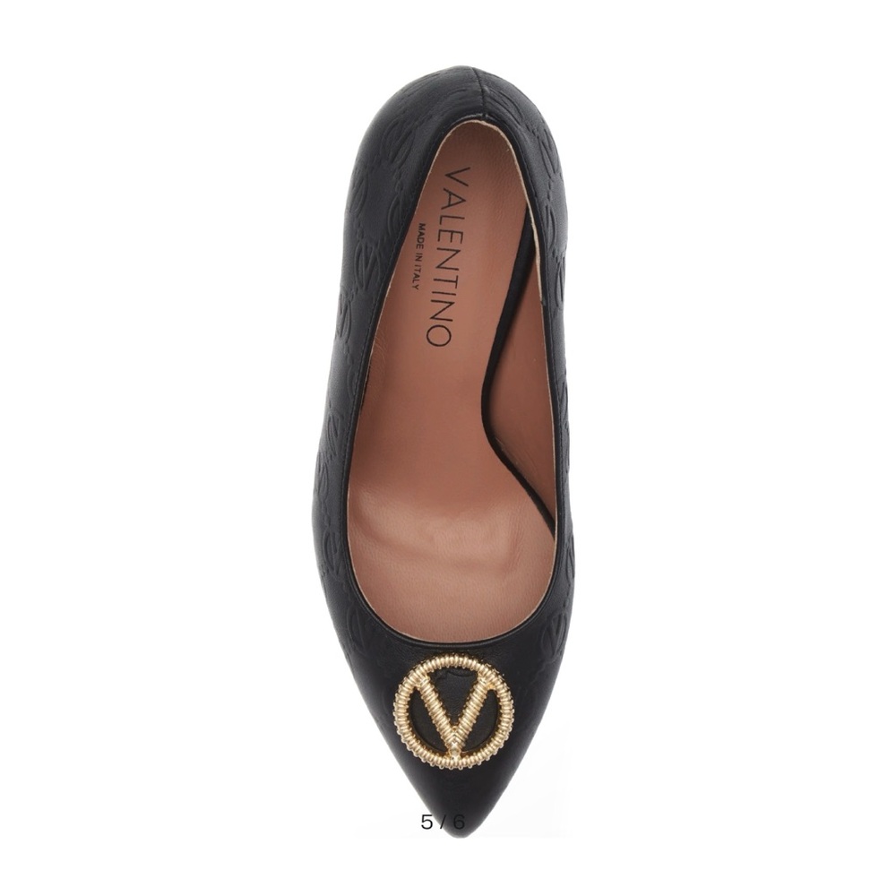 Valentino Black Leather Gold Logo Pump Heels